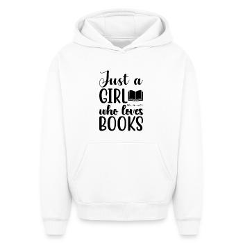Just a girl who loves books - Oversized Heavyweight Unisex Hoodie - white - Front - AI Model Female 172 dark (172cm) & AI Model Male 185 light (185cm)