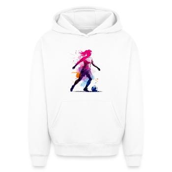Football, Football, Football, Football, Femme haute en couleur - Sweat à capuche unisexe oversize épais SPREAD - blanc - Devant - AI Model Female 172 dark (172cm) & AI Model Male 185 light (185cm)