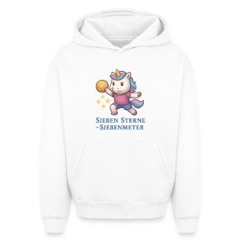 Handball Unicorn Sept étoiles Sept mètres - Sweat à capuche unisexe oversize épais SPREAD - blanc - Devant - AI Model Female 172 dark (172cm) & AI Model Male 185 light (185cm)