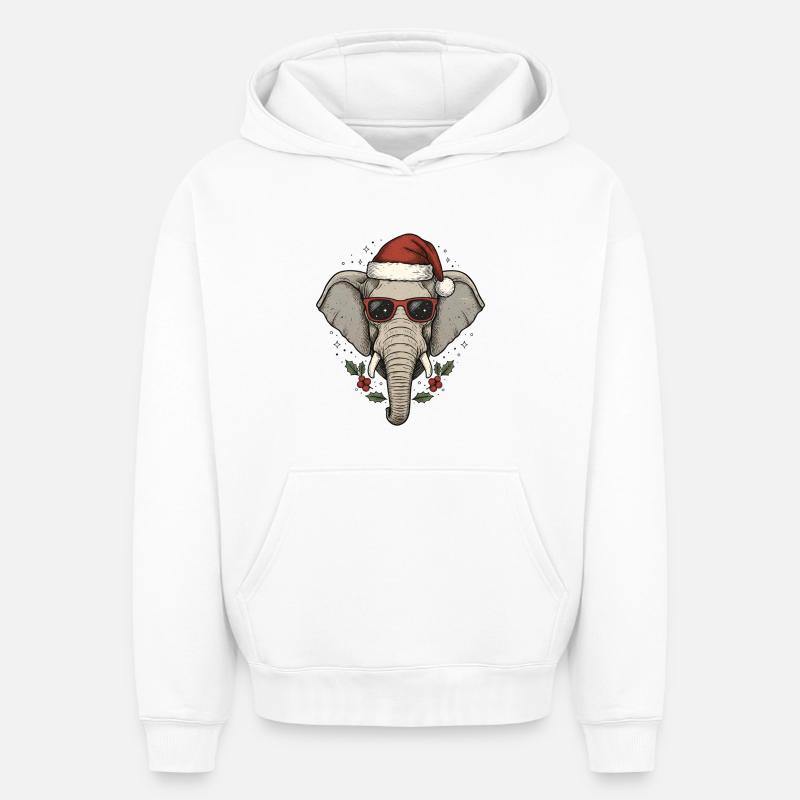 Éléphant de Noël drôle - Sweat à capuche unisexe oversize épais SPREAD - blanc