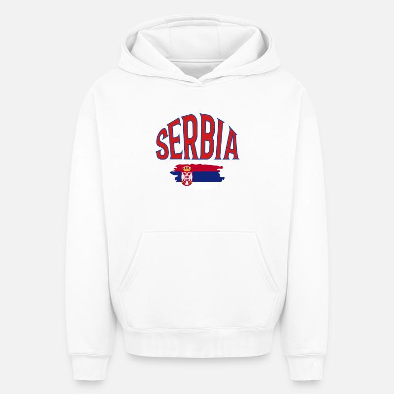 Serbie - Sweat à capuche unisexe oversize épais SPREAD - blanc