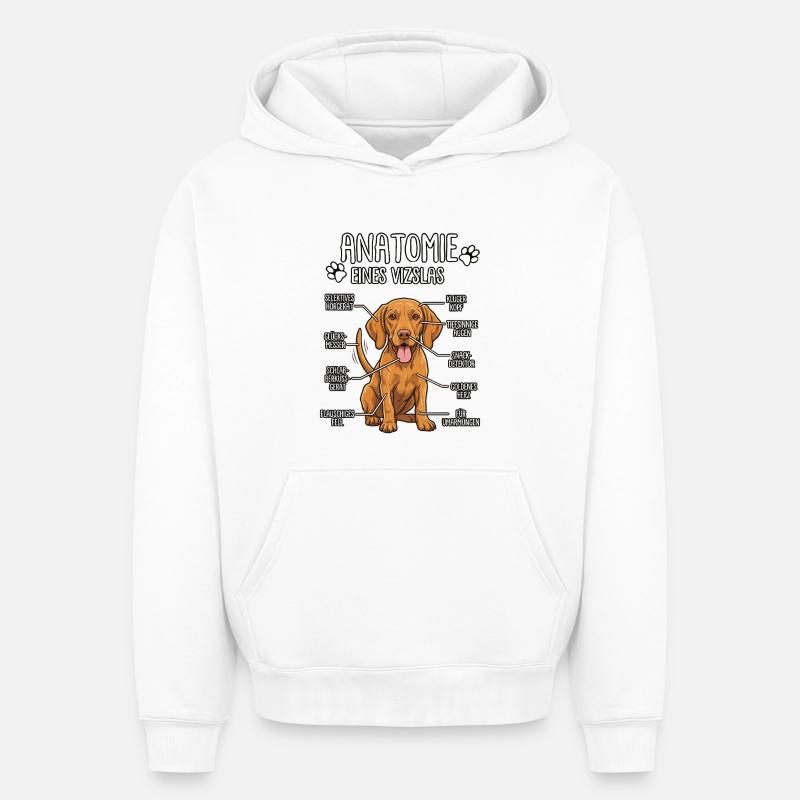 Vizsla : La Véritable Anatomie - Sweat à capuche unisexe oversize épais SPREAD - blanc