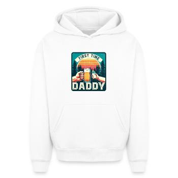 Papa pour la première fois, futur papa, futur père - Sweat à capuche unisexe oversize épais SPREAD - blanc - Devant - AI Model Female 172 dark (172cm) & AI Model Male 185 light (185cm)