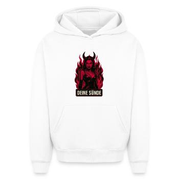 Ton démon du péché, la séduction gothique sombre - Sweat à capuche unisexe oversize épais SPREAD - blanc - Devant - AI Model Female 172 dark (172cm) & AI Model Male 185 light (185cm)