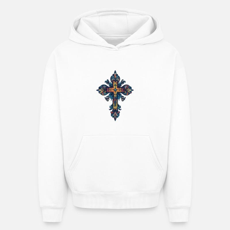 Croix chrétienne - Sweat à capuche unisexe oversize épais SPREAD - blanc
