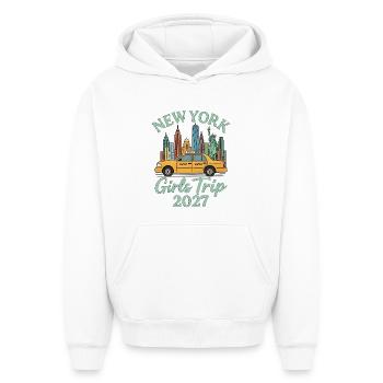 Voyage des filles à New York 2027 - Sweat à capuche unisexe oversize épais SPREAD - blanc - Devant - AI Model Female 172 dark (172cm) & AI Model Male 185 light (185cm)