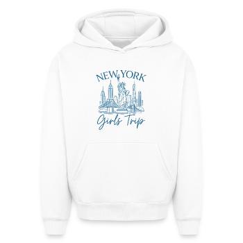 New York Girls Trip - Oversized Heavyweight Unisex Hoodie - white - Front - AI Model Female 172 dark (172cm) & AI Model Male 185 light (185cm)