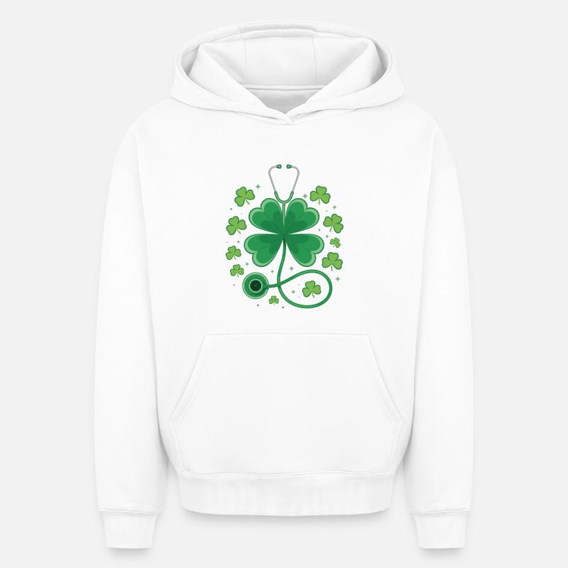 Conception du stéthoscope en trèfle - Sweat à capuche unisexe oversize épais SPREAD - blanc