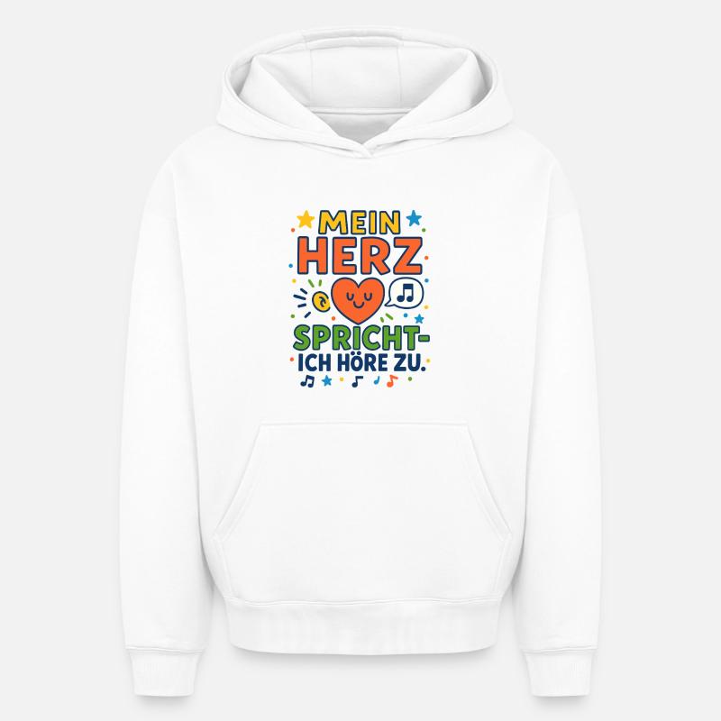 Mon cœur parle – j’écoute - Sweat à capuche unisexe oversize épais SPREAD - blanc