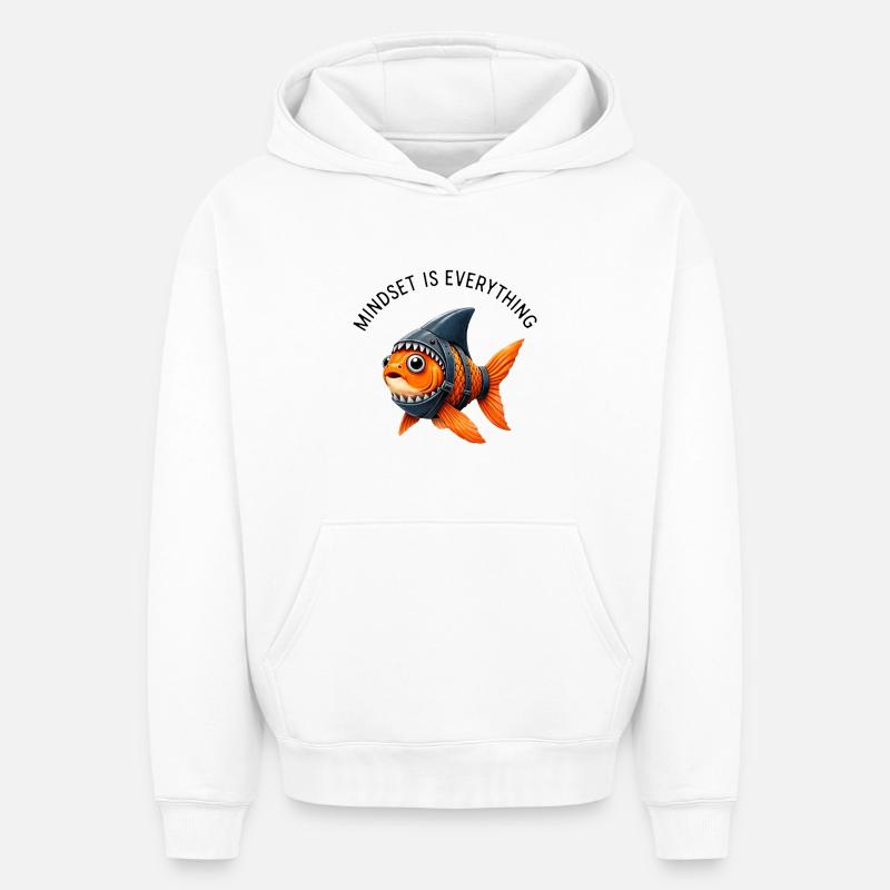 Mindset Fisch – Sei der Hai - Sweat à capuche unisexe oversize épais SPREAD - blanc