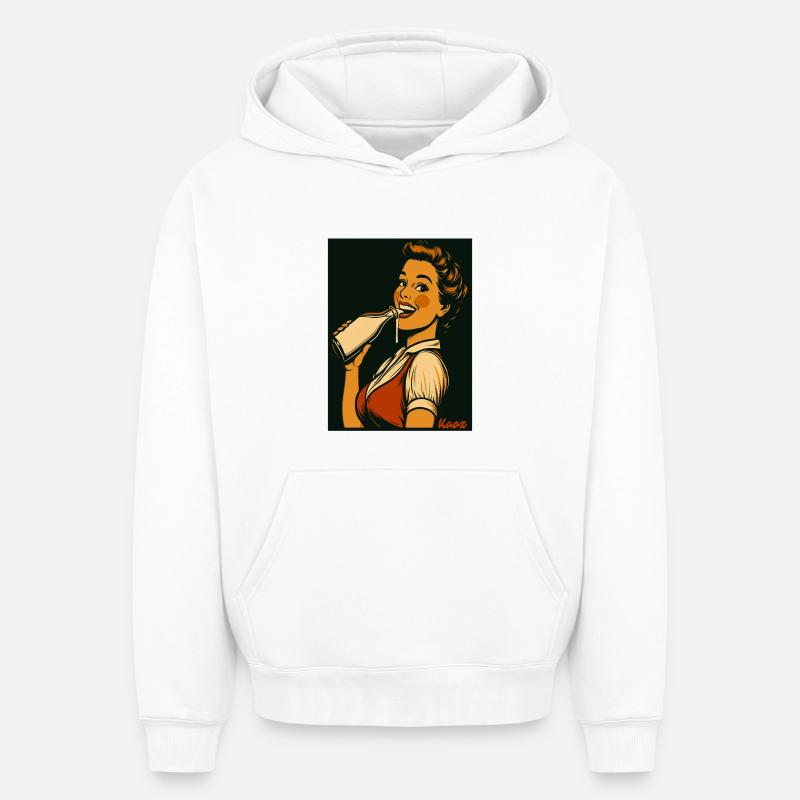 Retro Dame mit Milch Getränk - Oversized Heavyweight Unisex Hoodie - Weiß