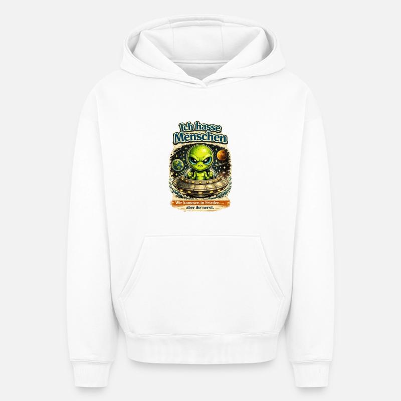 Aliens : Je déteste les humains - Sweat à capuche unisexe oversize épais SPREAD - blanc