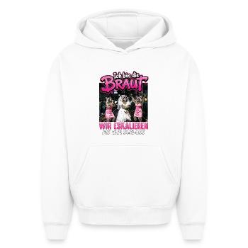 T-shirt de fête de garçon Femme de la fête de mariage - Sweat à capuche unisexe oversize épais SPREAD - blanc - Devant - AI Model Female 172 dark (172cm) & AI Model Male 185 light (185cm)