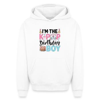 Je suis le garçon d’anniversaire K-Pop - Sweat à capuche unisexe oversize épais SPREAD - blanc - Devant - AI Model Female 172 dark (172cm) & AI Model Male 185 light (185cm)