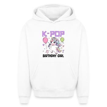 Fille d’anniversaire de K Pop - Sweat à capuche unisexe oversize épais SPREAD - blanc - Devant - AI Model Female 172 dark (172cm) & AI Model Male 185 light (185cm)