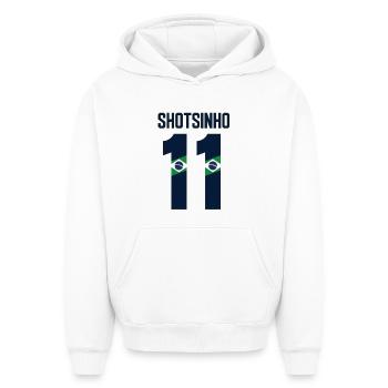 Maillot Shotsinho 11 Football Brésilien - Sweat à capuche unisexe oversize épais SPREAD - blanc - Devant - AI Model Female 172 dark (172cm) & AI Model Male 185 light (185cm)