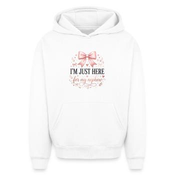 Tante, je suis juste là pour mon neveu Coquette - Sweat à capuche unisexe oversize épais SPREAD - blanc - Devant - AI Model Female 172 dark (172cm) & AI Model Male 185 light (185cm)