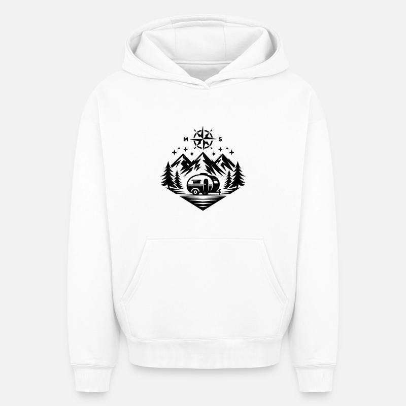Camping Compass Mountains - Sweat à capuche unisexe oversize épais SPREAD - blanc