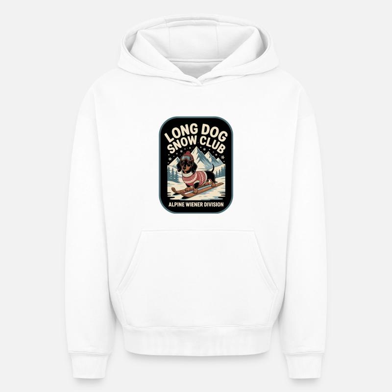 Teckel de ski - Sweat à capuche unisexe oversize épais SPREAD - blanc