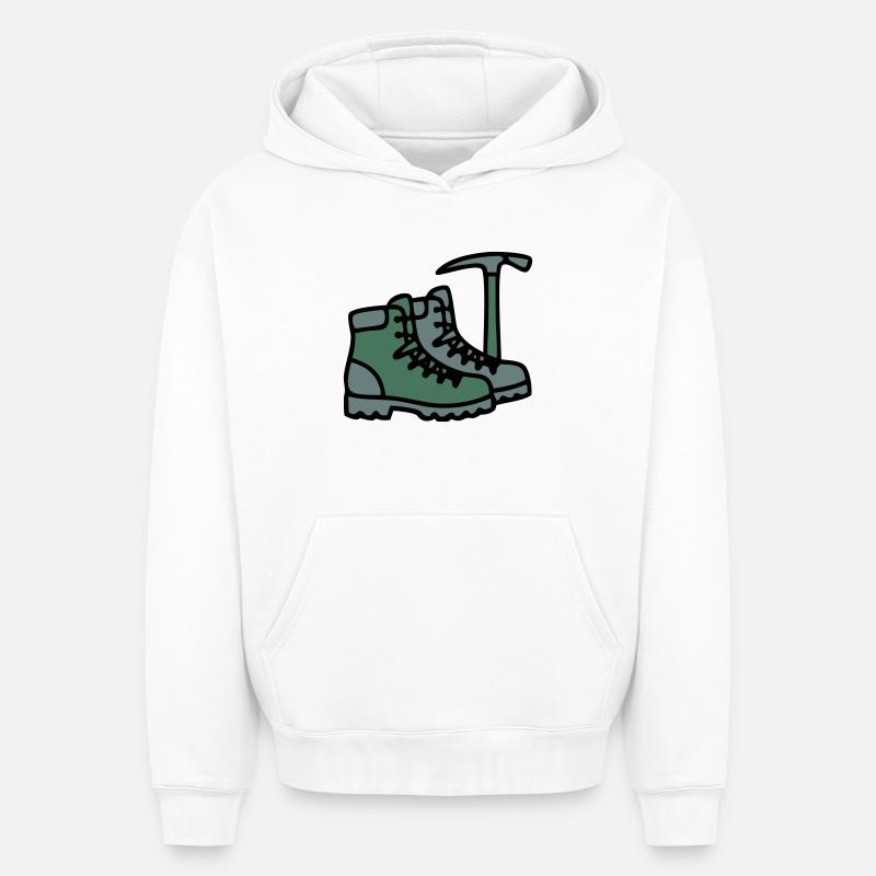 Wanderschuhe Eispickel Bergsteiger Alpen Wanderer - Oversized Heavyweight Unisex Hoodie - Weiß
