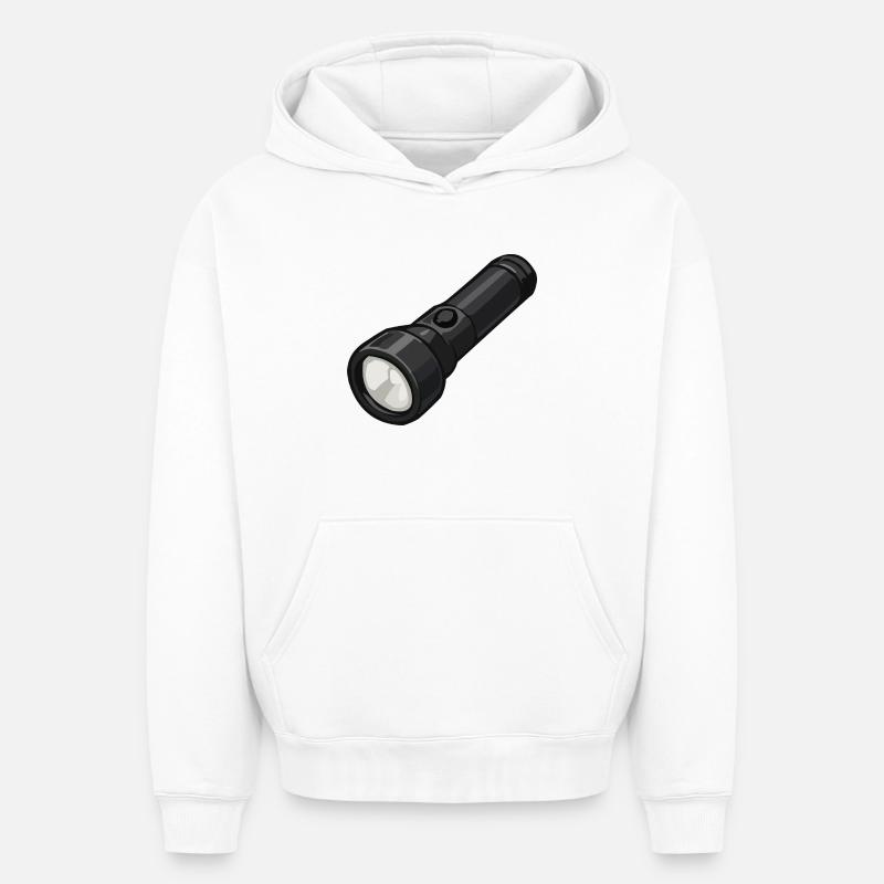 Illustration de lampe torche compacte - Sweat à capuche unisexe oversize épais SPREAD - blanc