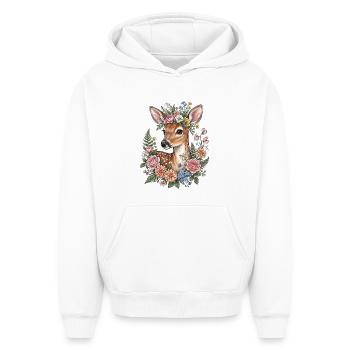 Festival folklorique des costumes traditionnels des fleurs de fauve de cerf cadeau de remplacement - Sweat à capuche unisexe oversize épais SPREAD - blanc - Devant - AI Model Female 172 dark (172cm) & AI Model Male 185 light (185cm)