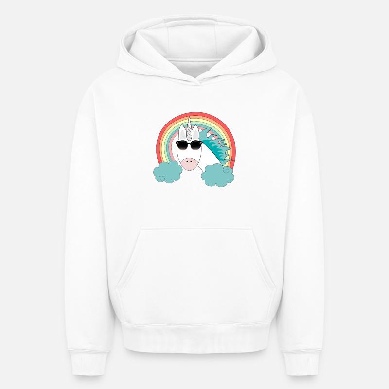 Unicorn&Sunglasses - Sweat à capuche unisexe oversize épais SPREAD - blanc