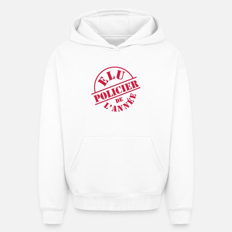 Police - Sweat à capuche unisexe oversize épais SPREAD - blanc