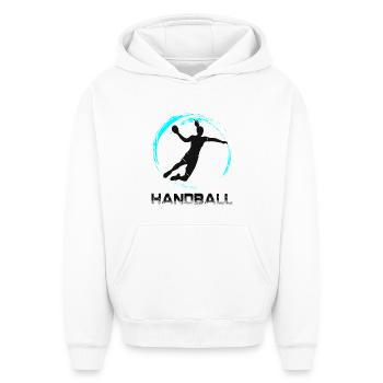 Handball - Sweat à capuche unisexe oversize épais SPREAD - blanc - Devant - AI Model Female 172 dark (172cm) & AI Model Male 185 light (185cm)