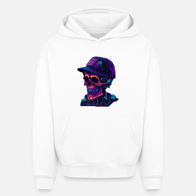 Squelette avec casquette - Sweat à capuche unisexe oversize épais SPREAD - blanc