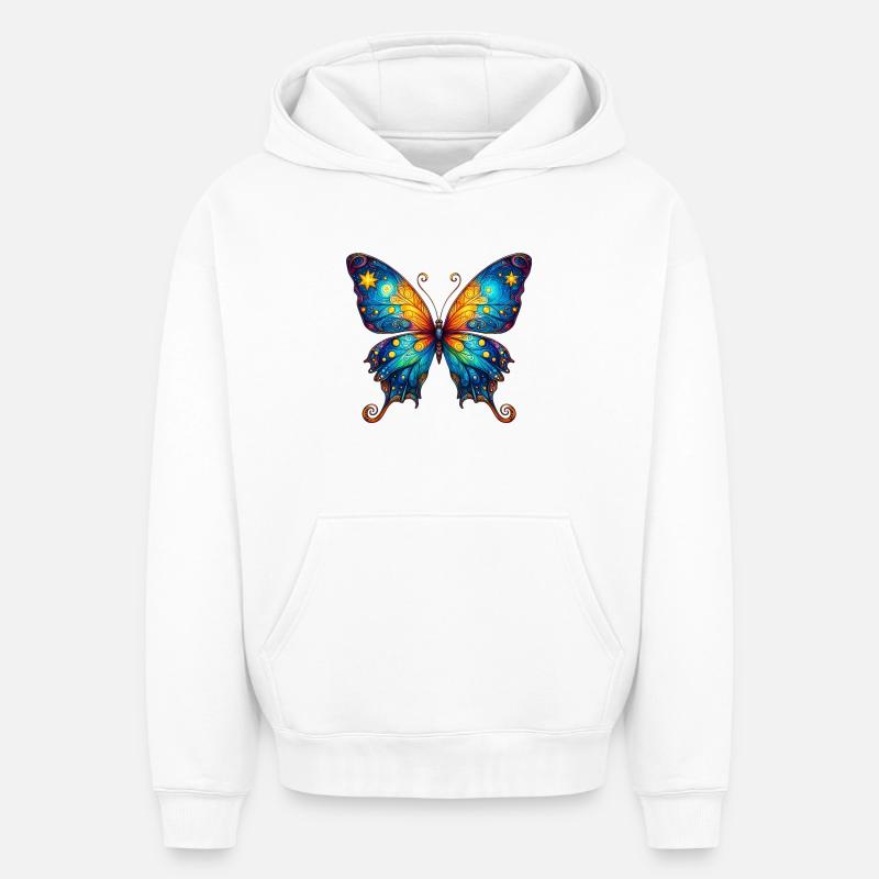 Papillon Van Gogh - Sweat à capuche unisexe oversize épais SPREAD - blanc