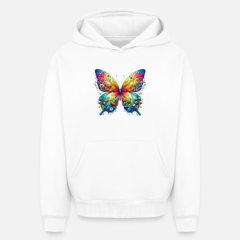 Papillon - Sweat à capuche unisexe oversize épais SPREAD - blanc