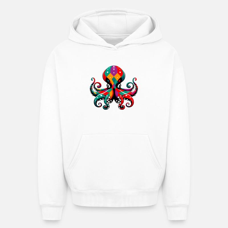 Pieuvre arlequin - Sweat à capuche unisexe oversize épais SPREAD - blanc