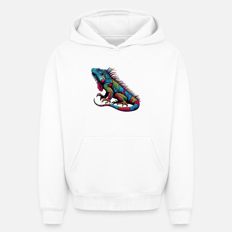 Iguane - Sweat à capuche unisexe oversize épais SPREAD - blanc