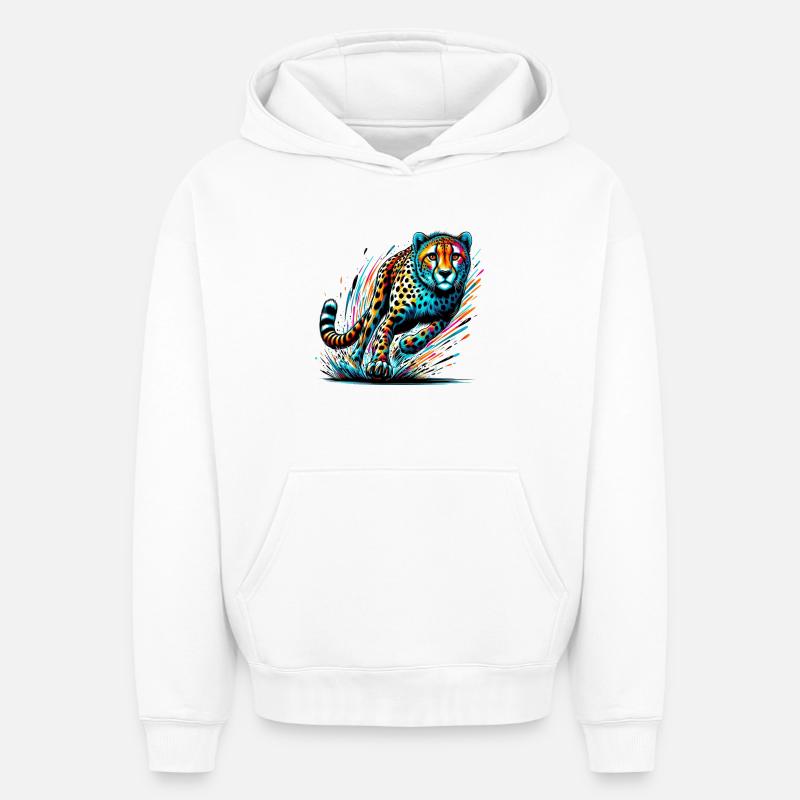 Guépard - Sweat à capuche unisexe oversize épais SPREAD - blanc