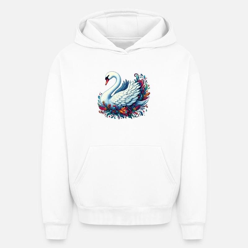 Cygne - Sweat à capuche unisexe oversize épais SPREAD - blanc