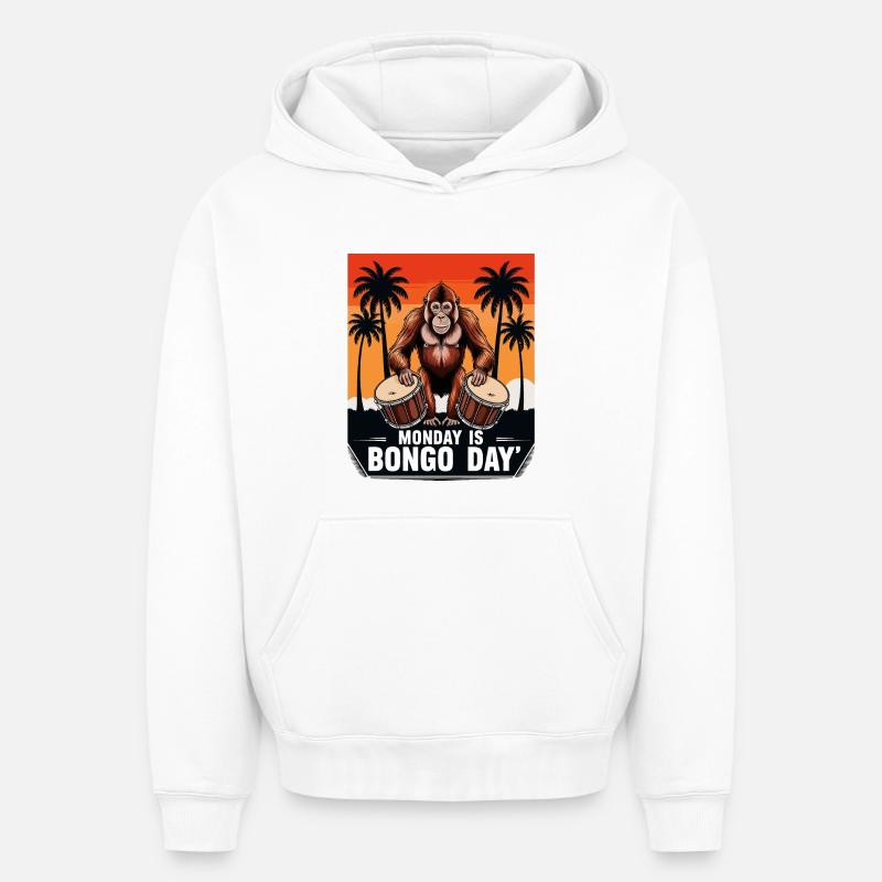 Monkey Bongo Batteur - Sweat à capuche unisexe oversize épais SPREAD - blanc