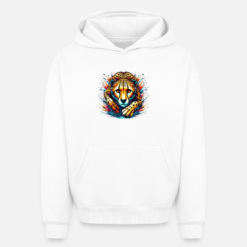Guépard - Sweat à capuche unisexe oversize épais SPREAD - blanc