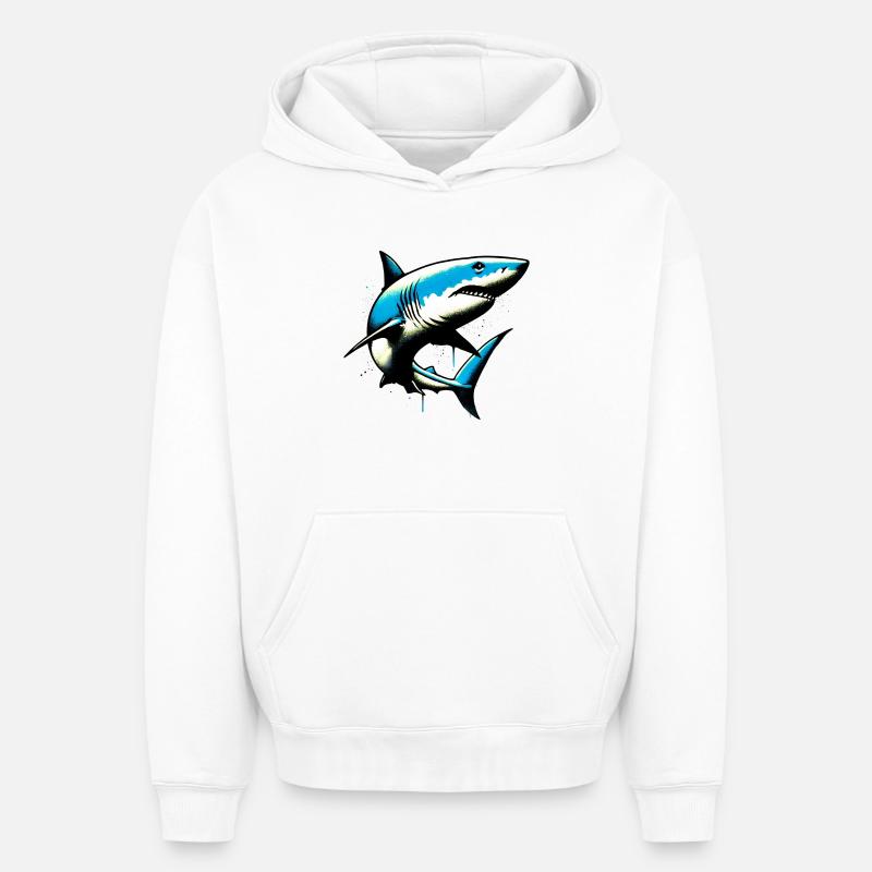 Requin - Sweat à capuche unisexe oversize épais SPREAD - blanc