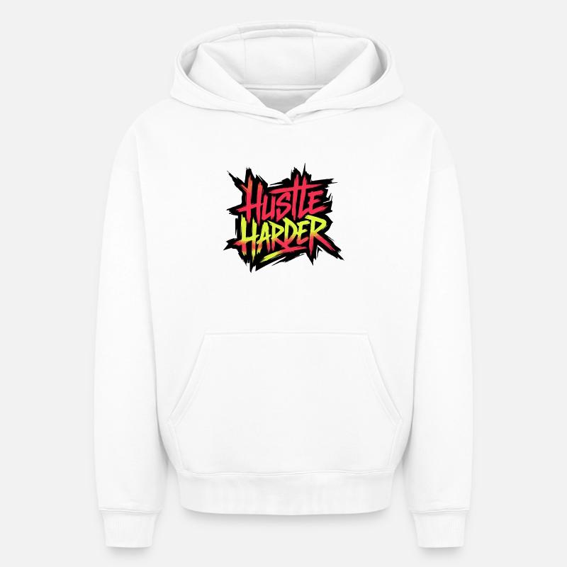 Hustle Neon Graffiti - Sweat à capuche unisexe oversize épais SPREAD - blanc