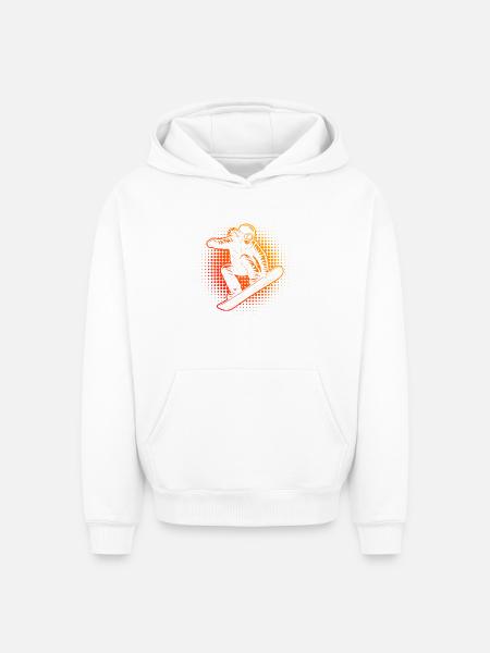 Feuerroter Snowboarder im Sprung - Oversized Heavyweight Unisex Hoodie - Weiß