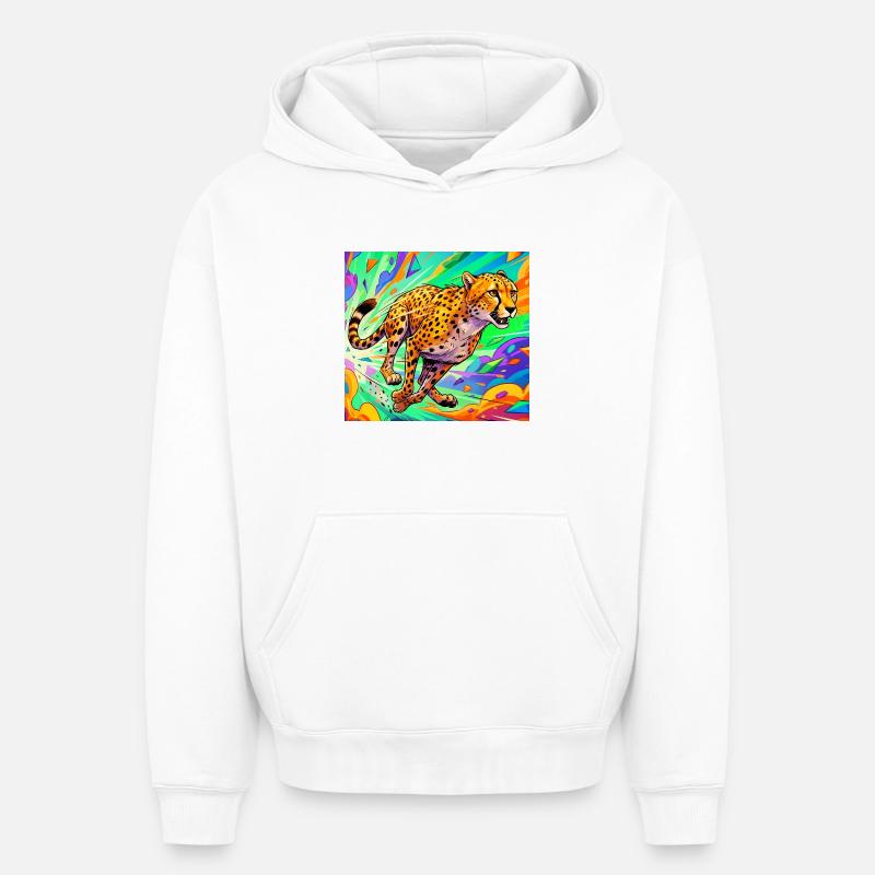 guépard - Sweat à capuche unisexe oversize épais SPREAD - blanc