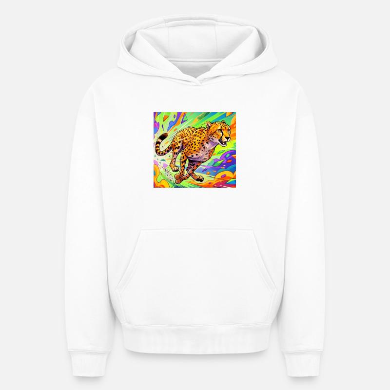 guépard - Sweat à capuche unisexe oversize épais SPREAD - blanc
