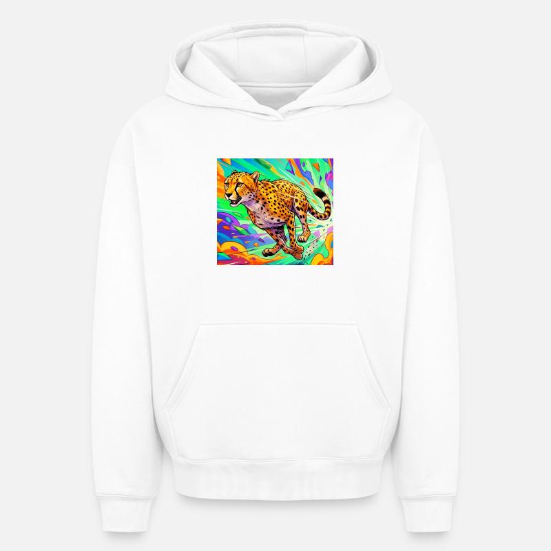 guépard - Sweat à capuche unisexe oversize épais SPREAD - blanc
