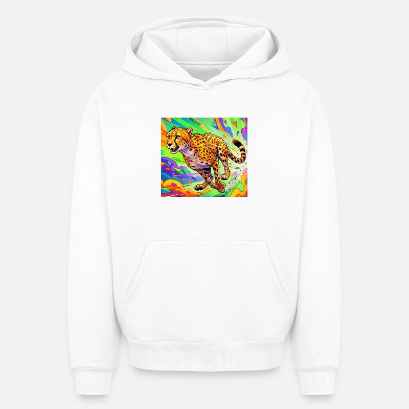 guépard - Sweat à capuche unisexe oversize épais SPREAD - blanc