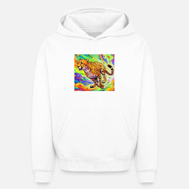 guépard - Sweat à capuche unisexe oversize épais SPREAD - blanc