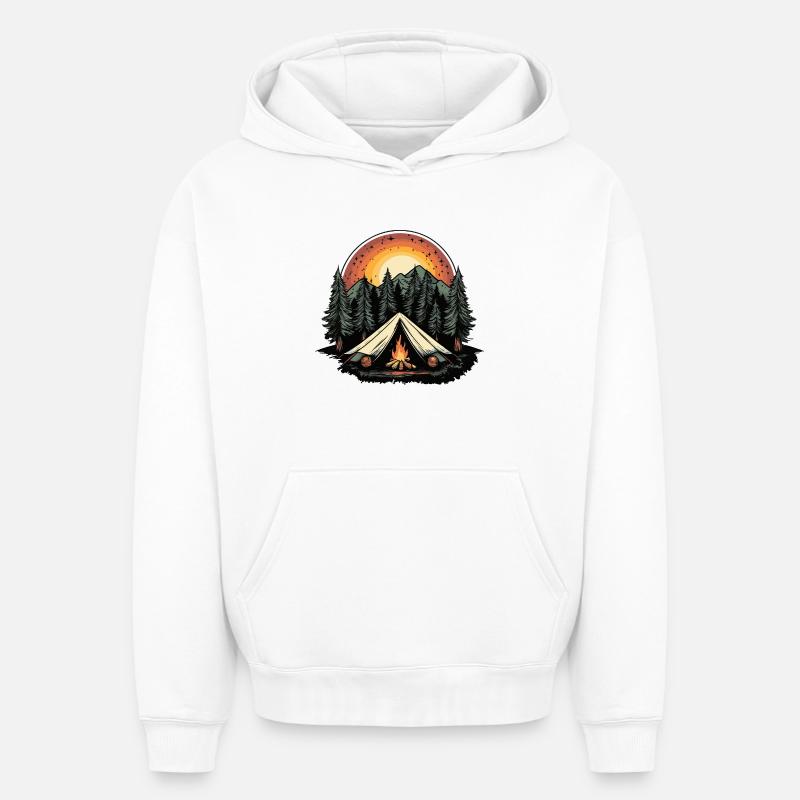 Tente de camping forêt - Sweat à capuche unisexe oversize épais SPREAD - blanc