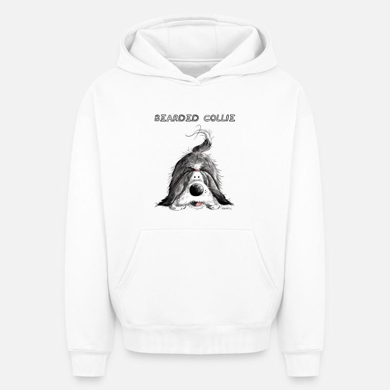 Bearded Collie - Sweat à capuche unisexe oversize épais SPREAD - blanc