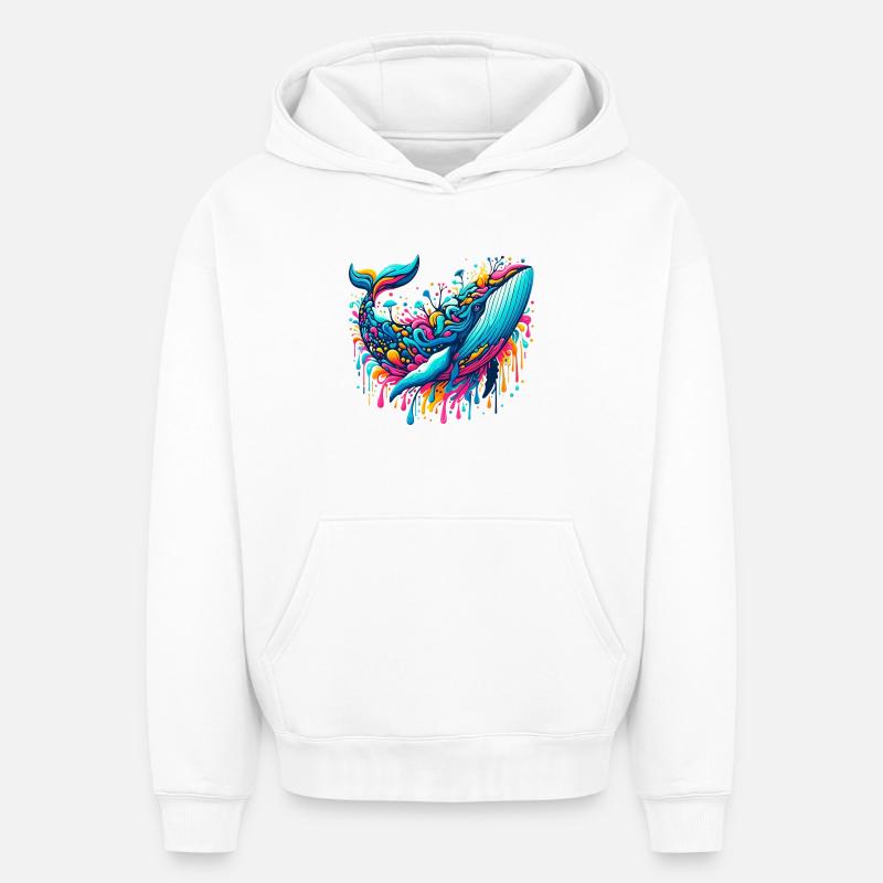 Baleine - Sweat à capuche unisexe oversize épais SPREAD - blanc