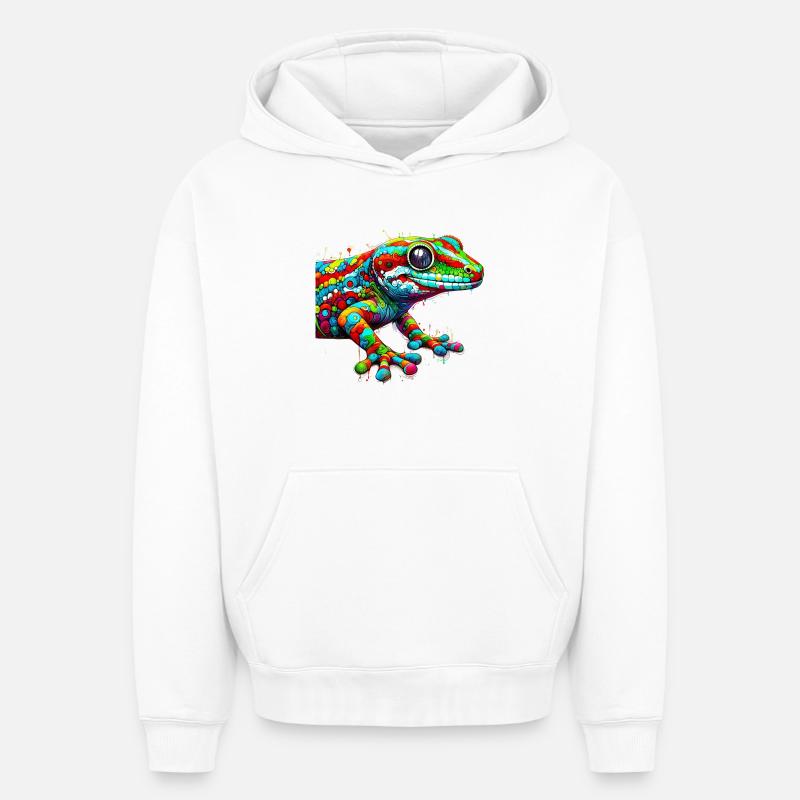 Gecko - Sweat à capuche unisexe oversize épais SPREAD - blanc